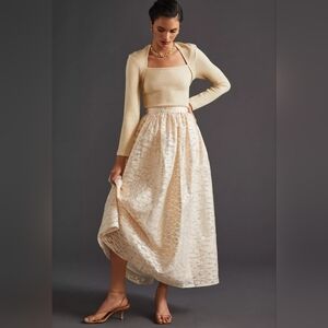 Anthropologie Burnout Shimmer Maxi Skirt, White & Gold, Side Zipper, NWT, Small